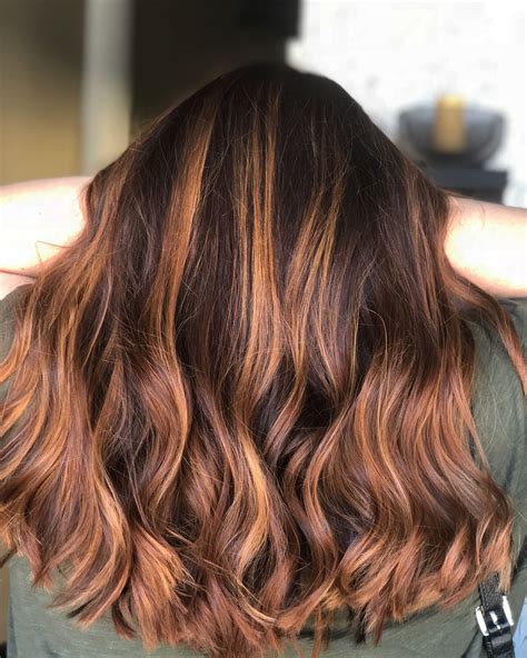 bronze balayage|copper balayage on brown hair.